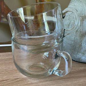 Set of 2 Starbucks Glass Mugs with Tree Etchings